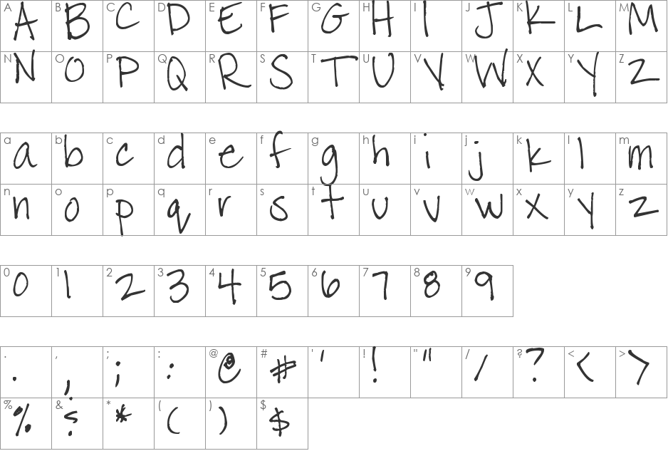 Pea Kari font character map preview