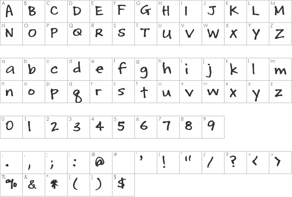 Pea Karynsig font character map preview