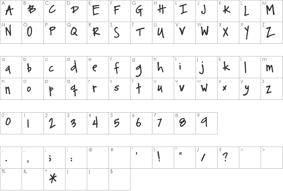 Pea Kim font character map preview