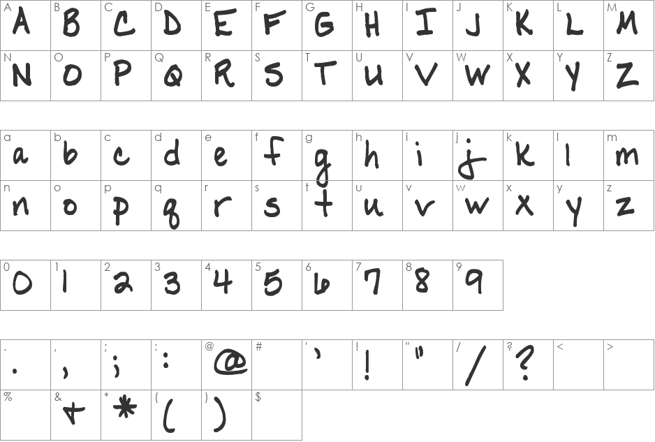 Pea Kristy font character map preview