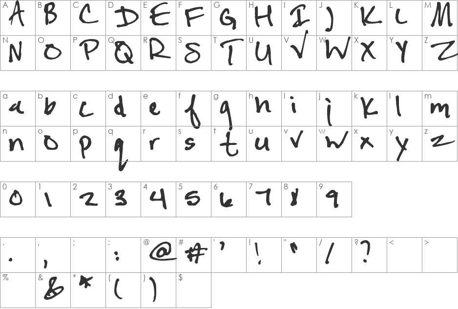 Pea Liz font character map preview