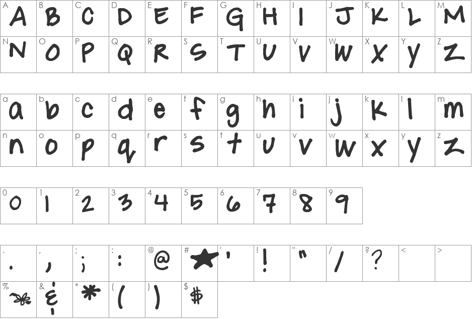 Pea Luv-2-Scrapbook font character map preview