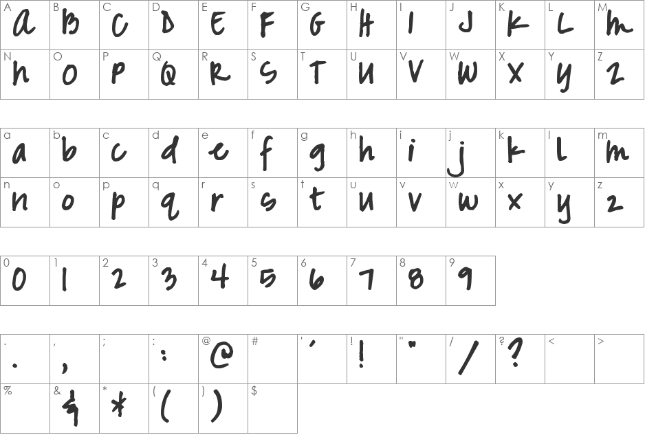 Pea Marcie font character map preview