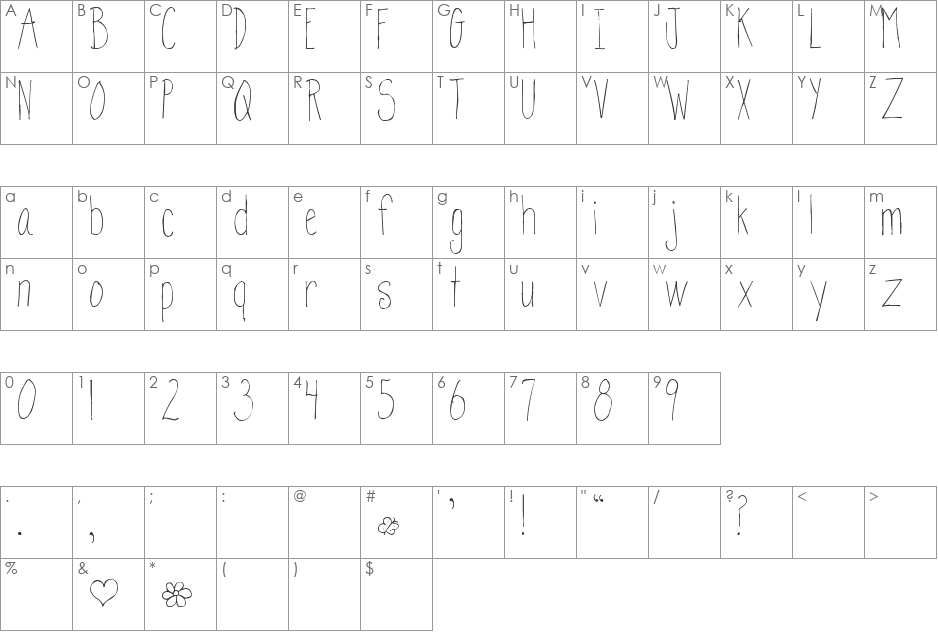Pea Martha font character map preview
