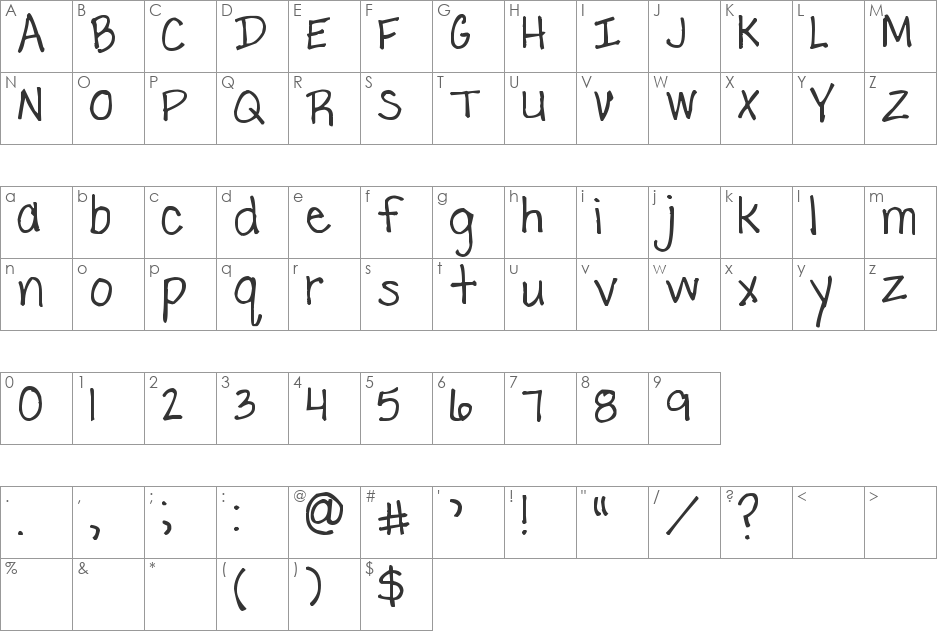 Pea Nancy font character map preview