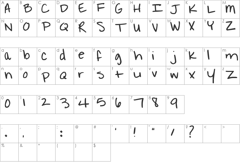 Pea Protani font character map preview