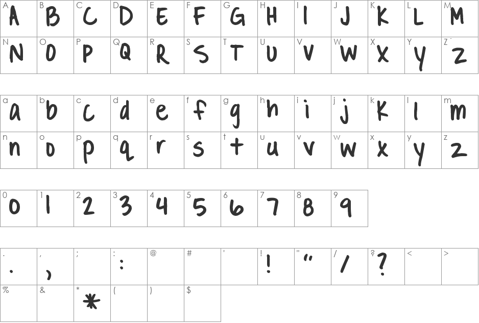 Pea Rachael font character map preview