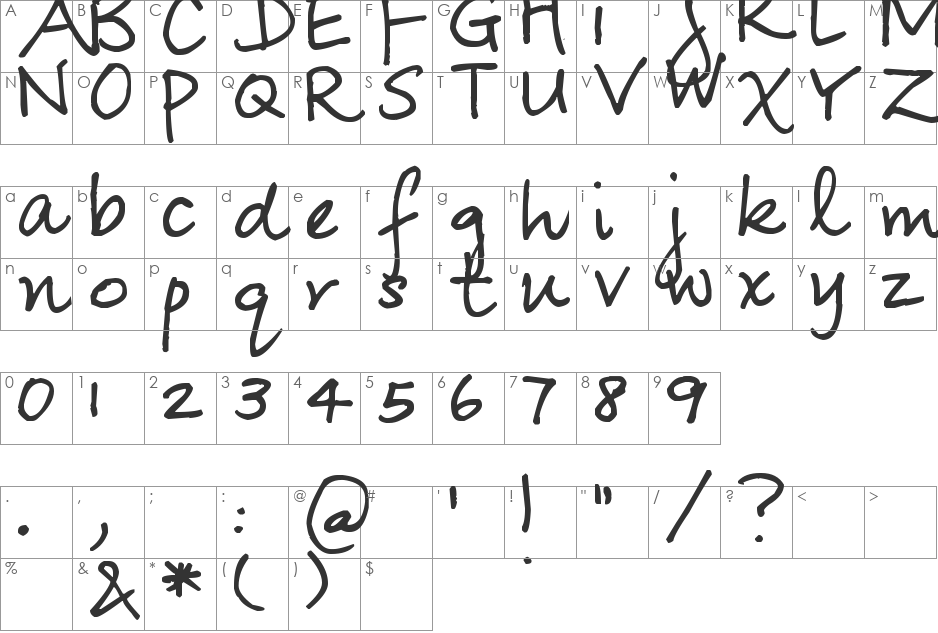 Pea Shirley font character map preview