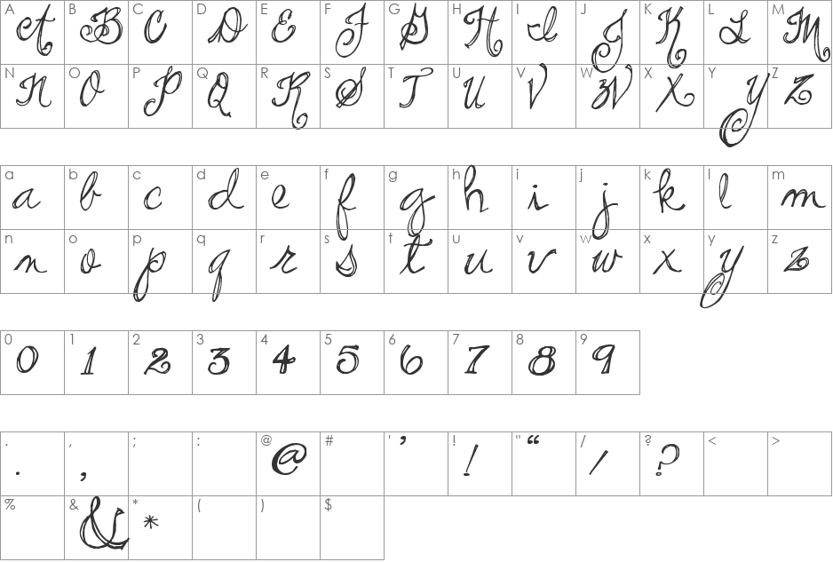Pea Stacy's Doodle Script font character map preview