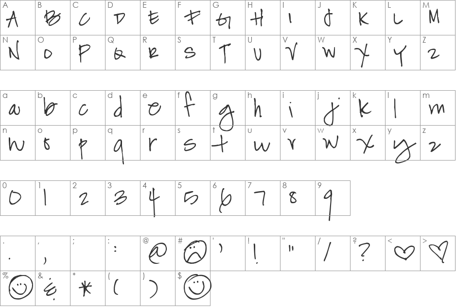 Pea Terri Cherie font character map preview