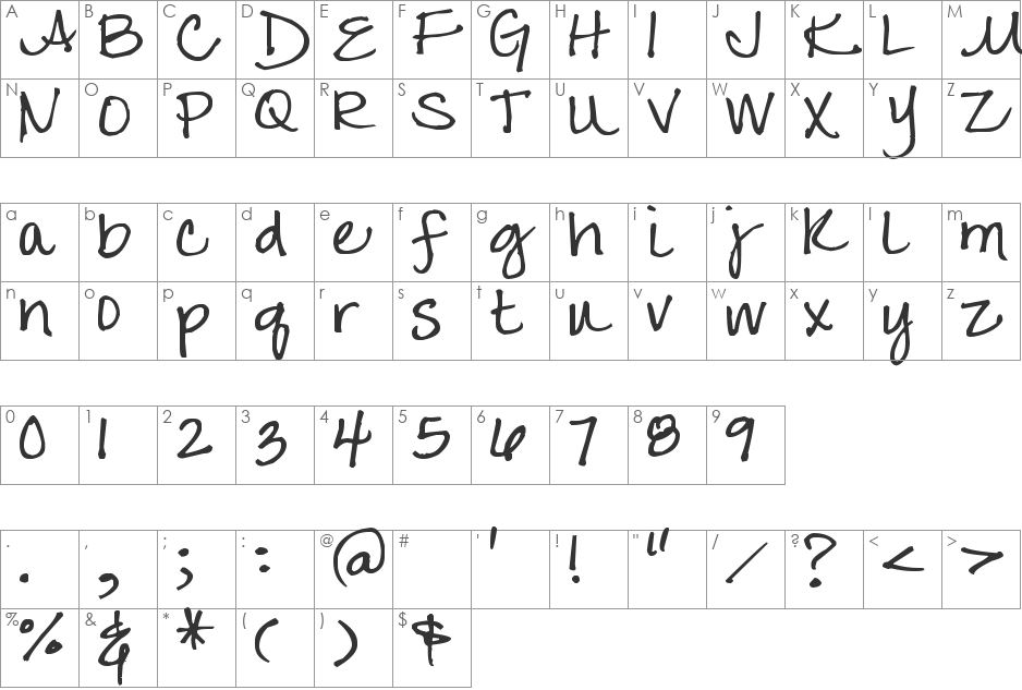 Pea Tracy font character map preview