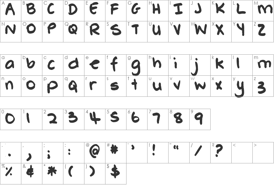 Pea Whinney font character map preview