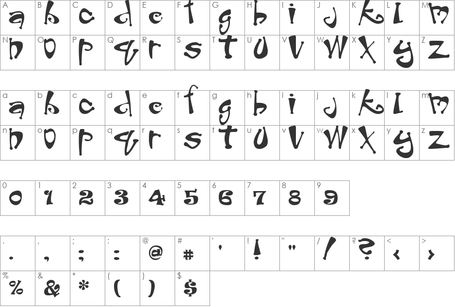 Peabody font character map preview