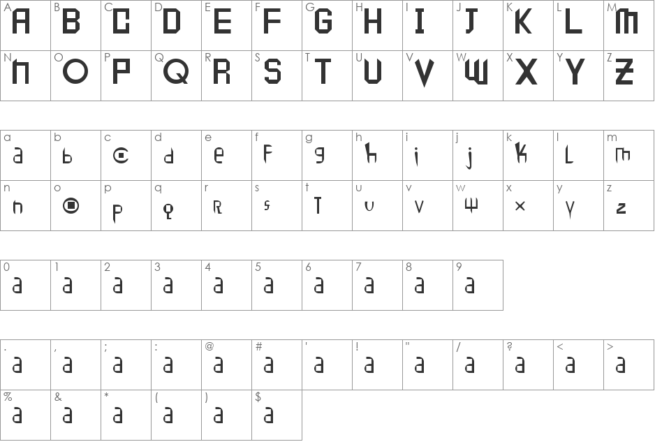 Peace1 font character map preview