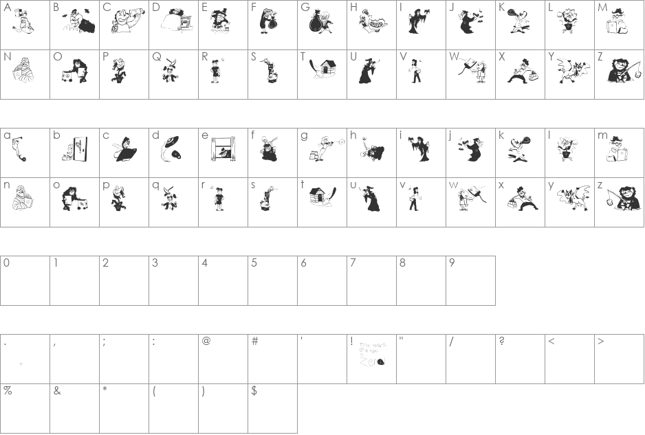 PeaceAndNightmares font character map preview