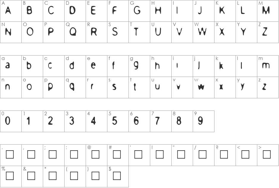PeaceNow Basic font character map preview