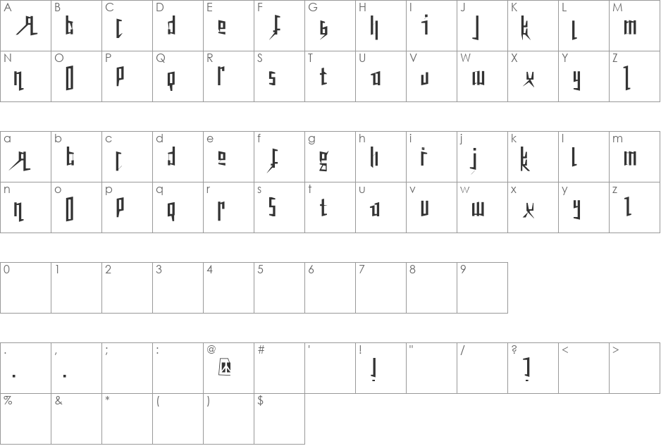 Peacetiqua font character map preview