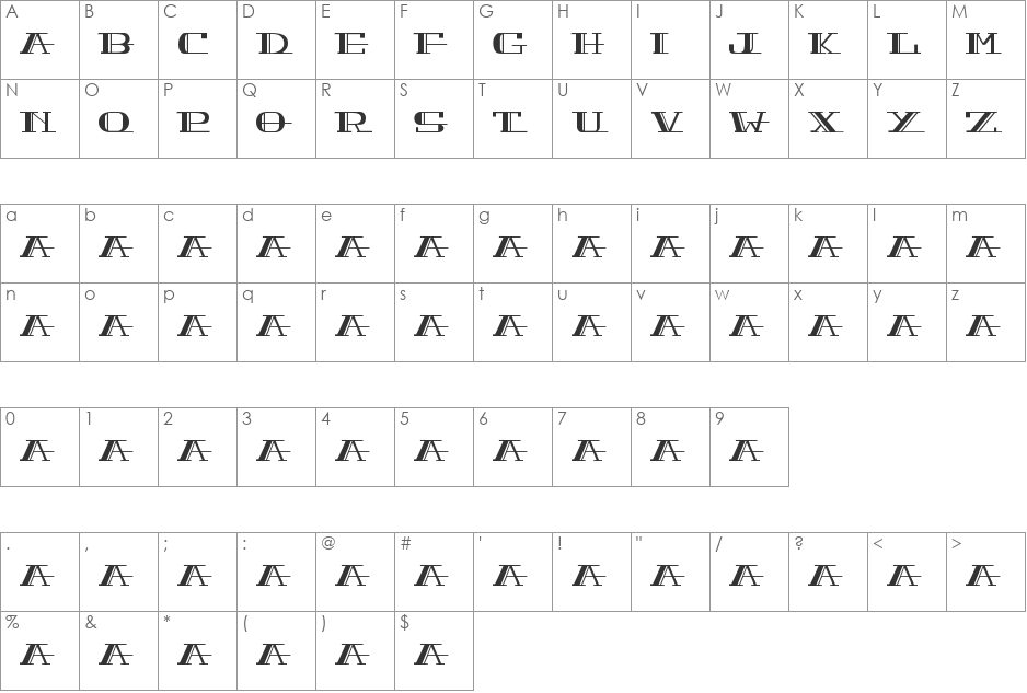 PEACOCK DEMO normal font character map preview