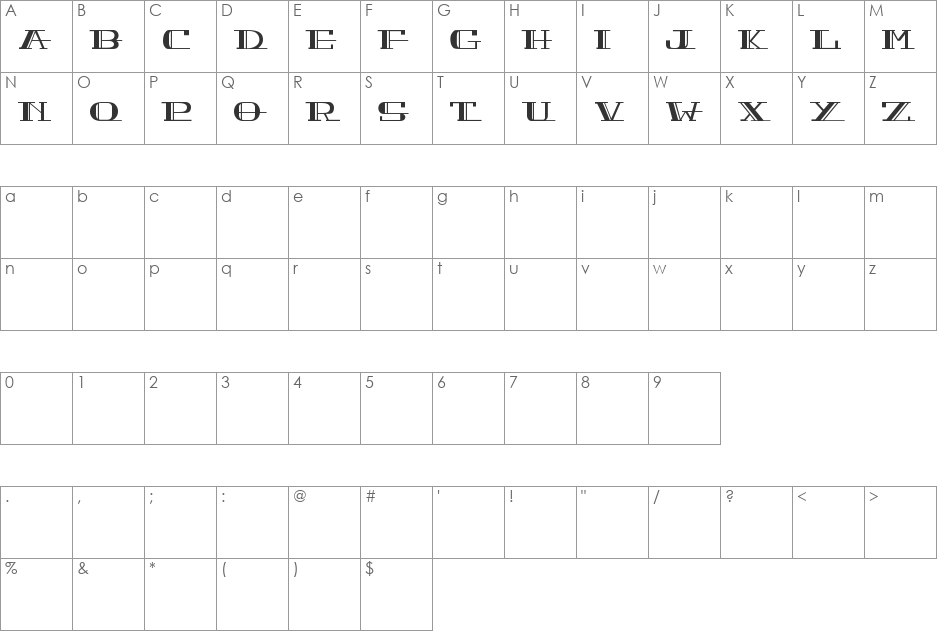 PEACOCK normal font character map preview