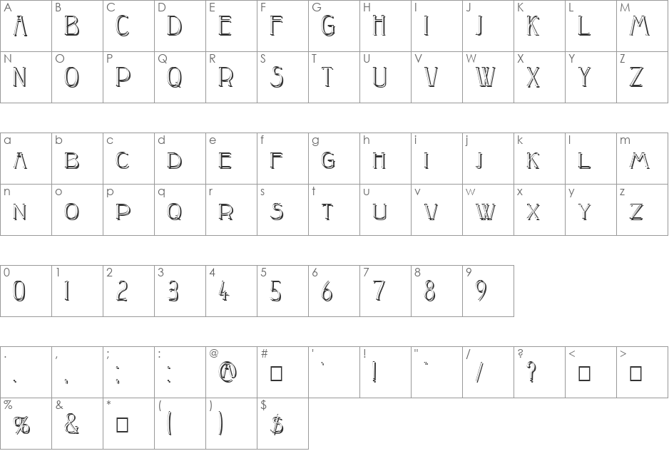 Peake-Shadow font character map preview