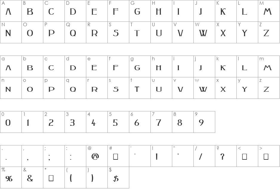Peake-Squat font character map preview