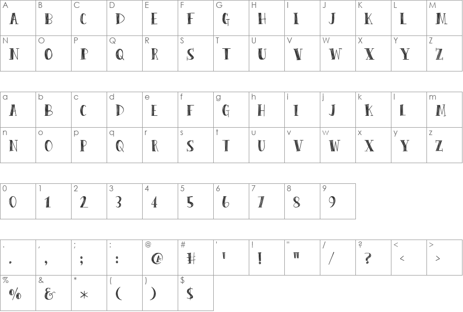 Peas & Carrots font character map preview