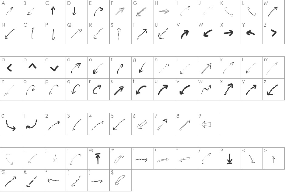 PeaxWebdesignarrows font character map preview