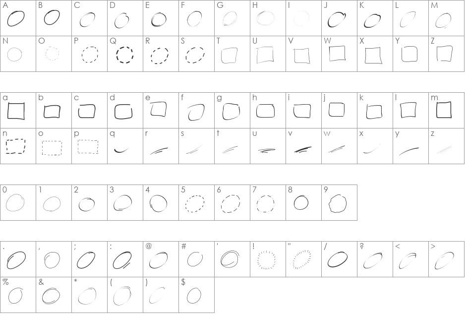 PeaxWebdesigncircles font character map preview