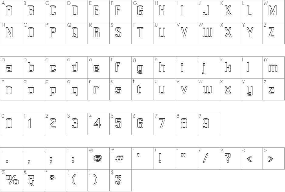 Pecot Couteir font character map preview
