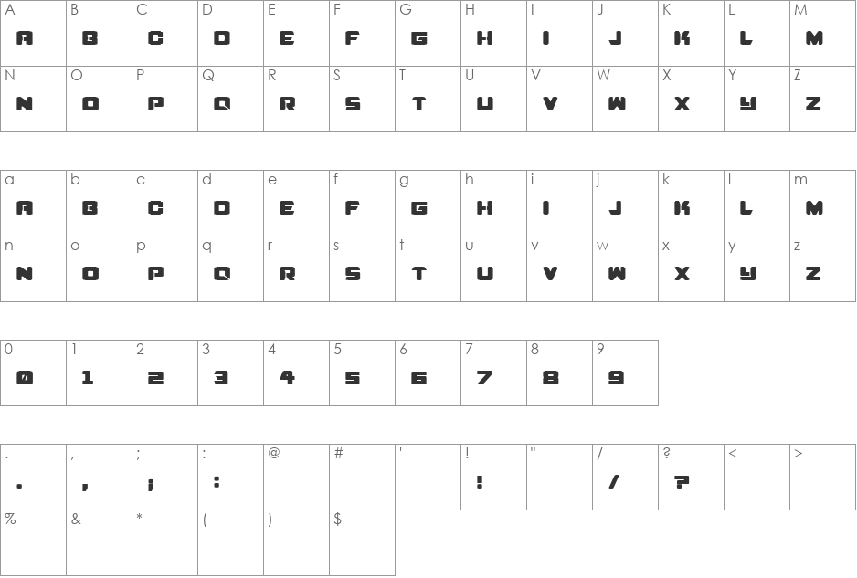 pedrosky font character map preview