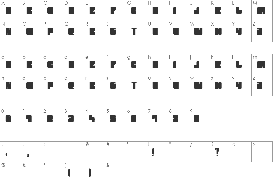 Peep font character map preview