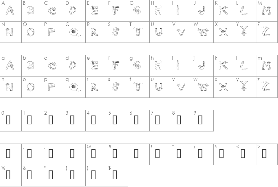 Peep font character map preview