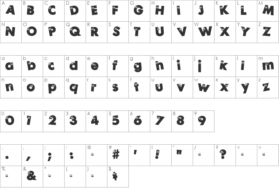 Peeps font character map preview