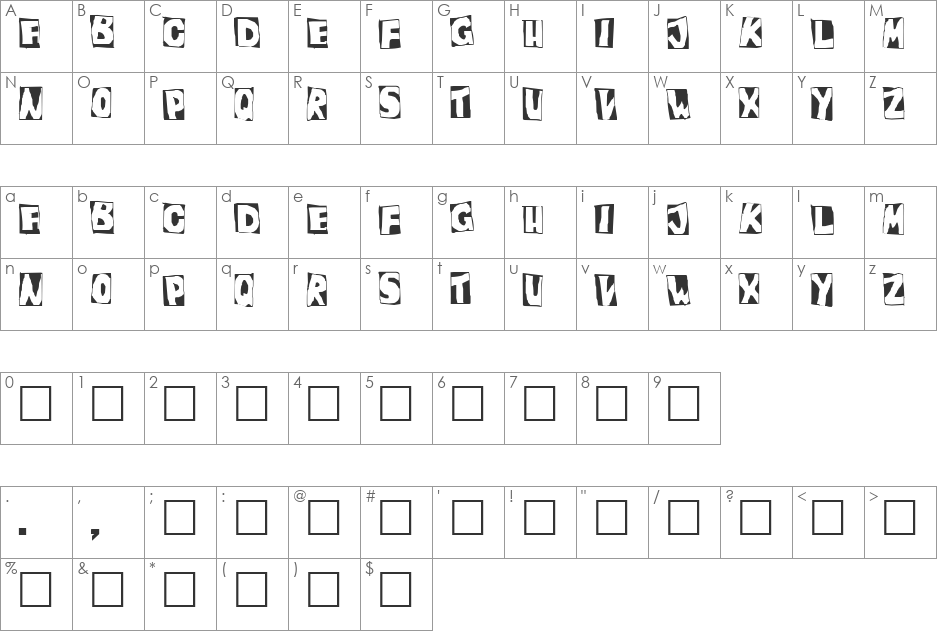 PeepShow font character map preview