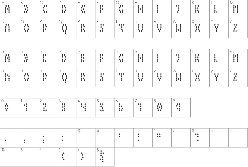 Peex font character map preview