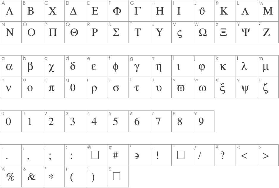 Pegasus font character map preview