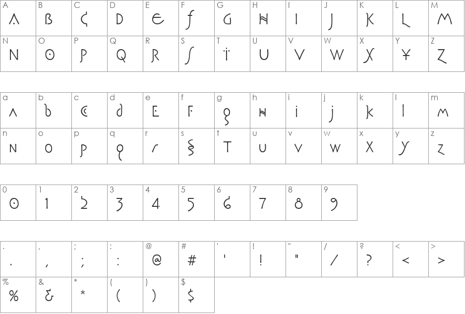 Pegasus Normal font character map preview