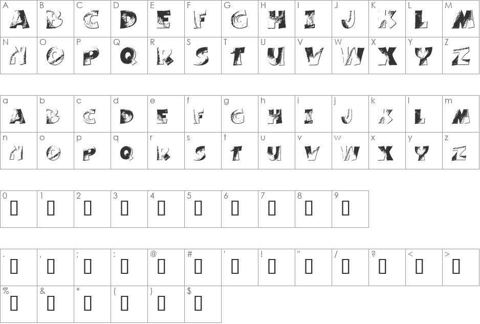 Peinturlure font character map preview