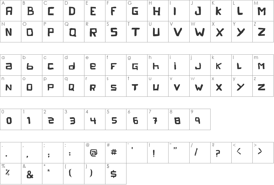 Peleja font character map preview