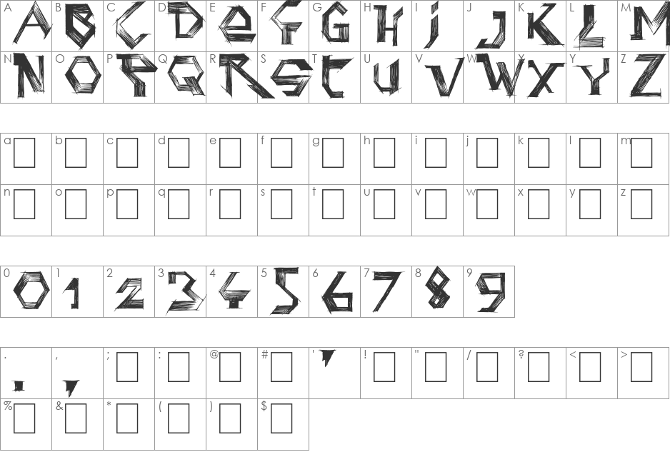 Penball Wizard font character map preview