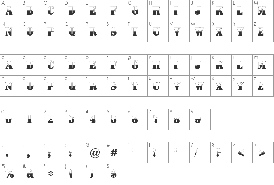 a_SignboardTitulNrB&W font character map preview