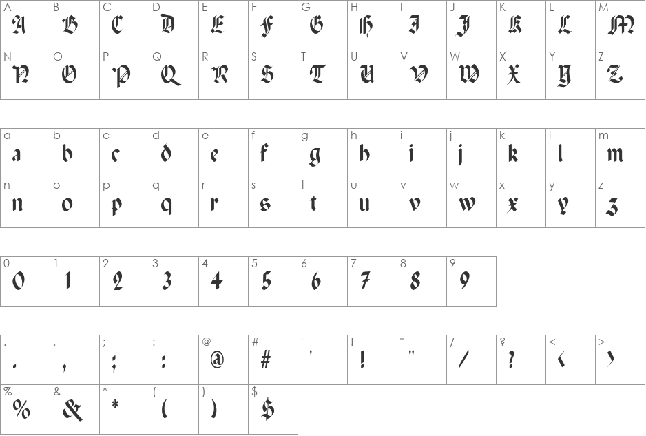 PenchantThin font character map preview