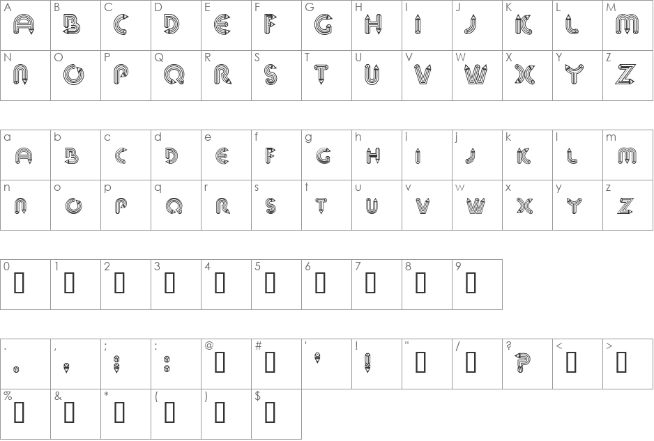 Pencil Caps font character map preview