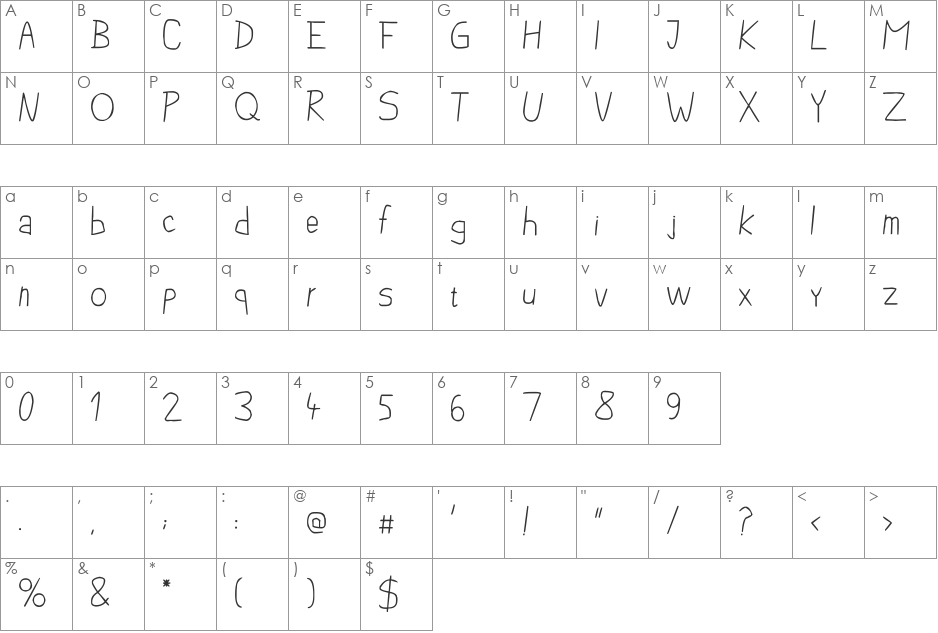 pencilCASE font character map preview
