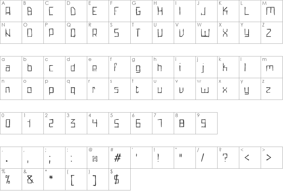 PencilGrid font character map preview