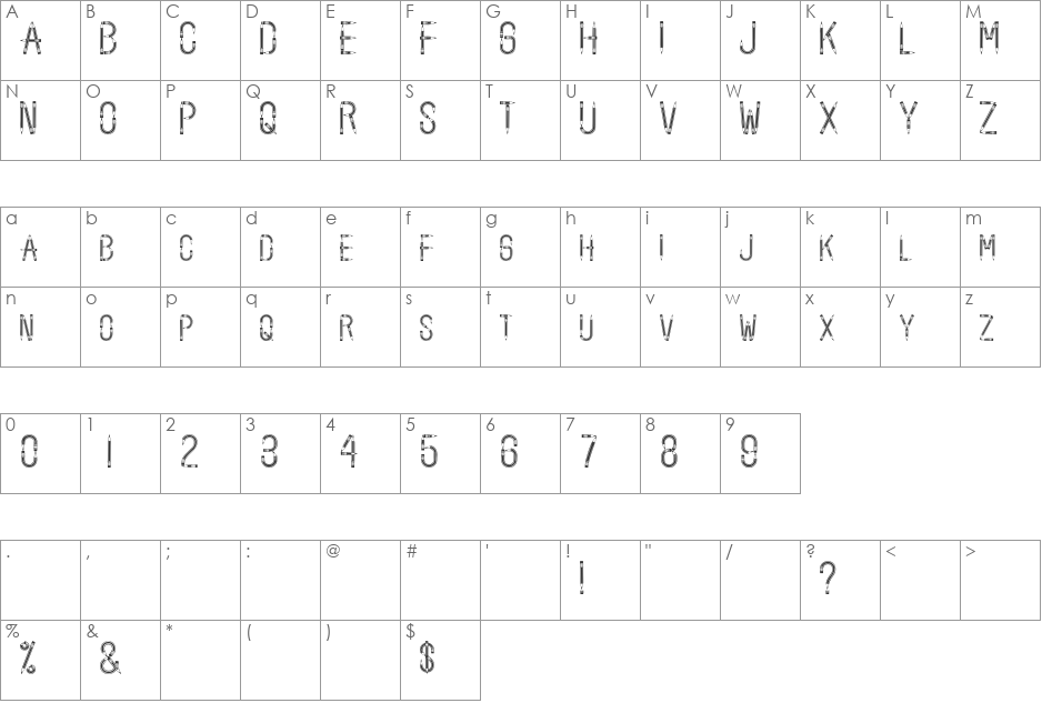 Pencilled font character map preview