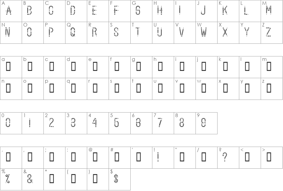 Pencilled font character map preview