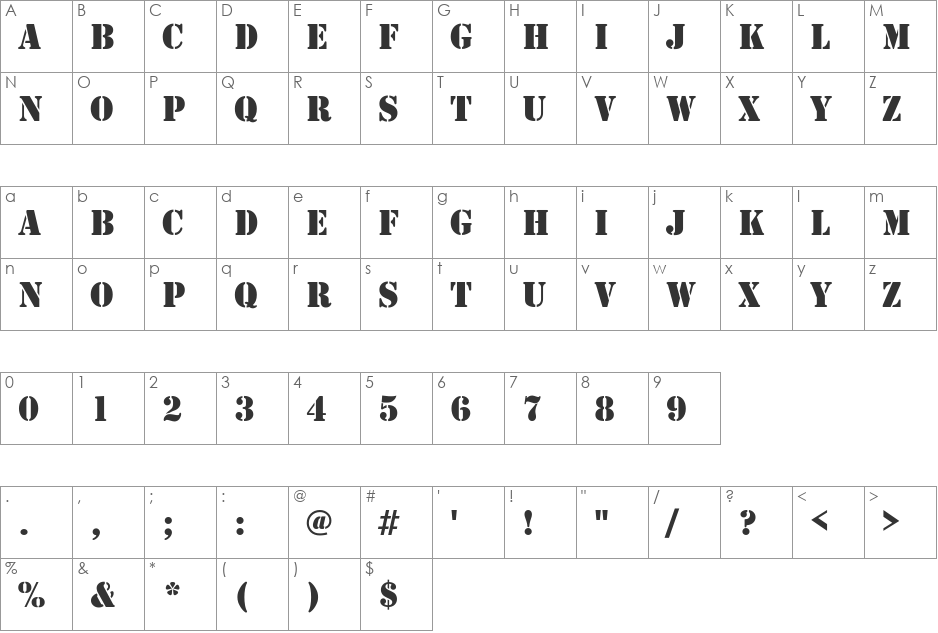 Pencils font character map preview