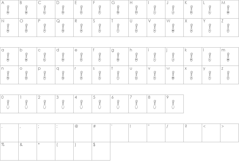 Pendulam font character map preview