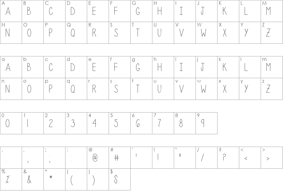 PenelopeAnne font character map preview